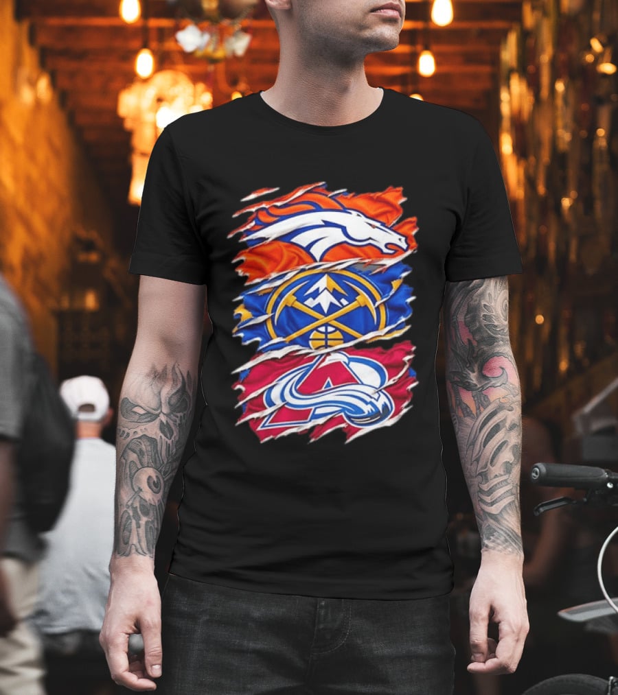Denver Broncos X Denver Nuggets NBA X Colorado Avalanche NHL Logos Inside Me T-Shirt