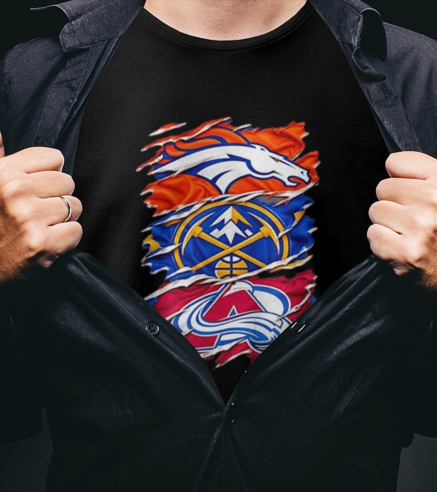 Denver Broncos X Denver Nuggets NBA X Colorado Avalanche NHL Logos Inside Me T-Shirt