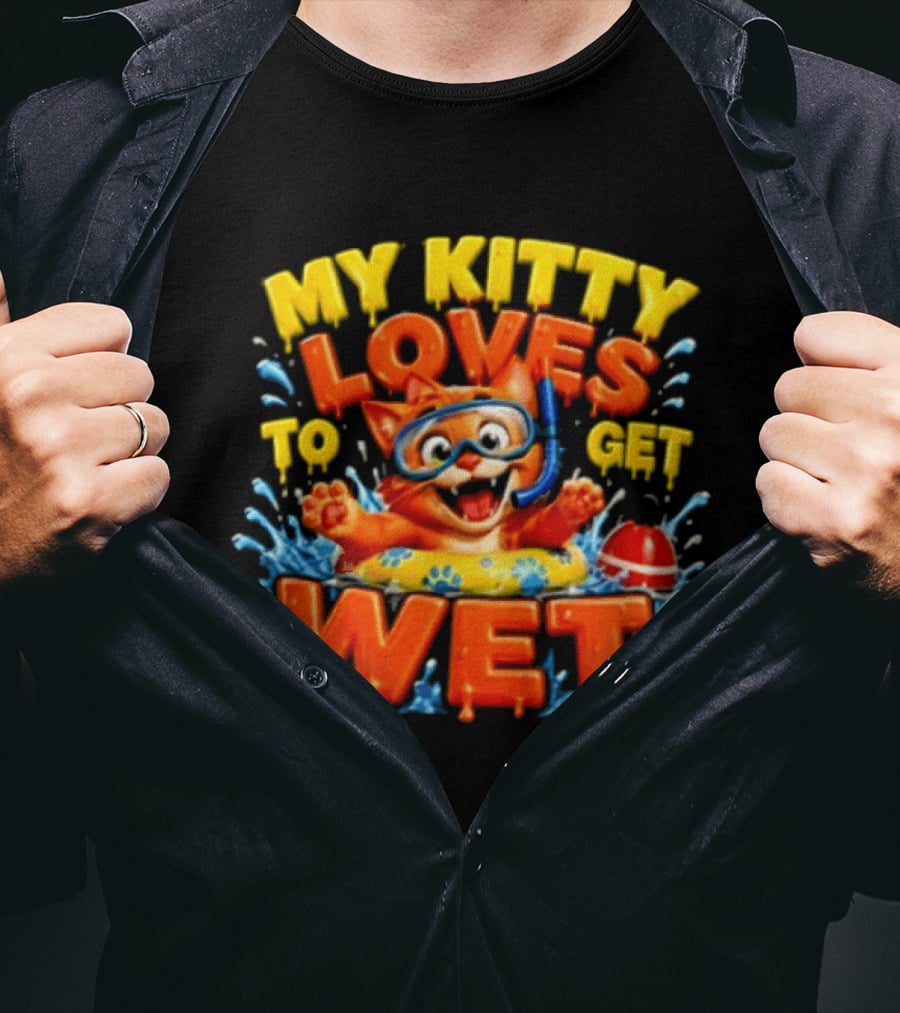 My Kitty Loves To Get Wet Orange Cat Snorkel Swimming Ring T-Shirt