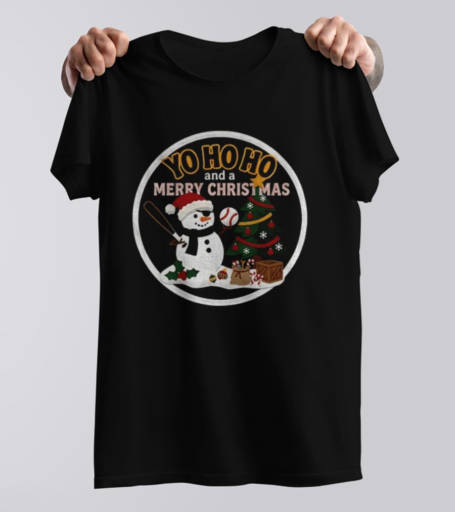 Pittsburgh Pirates Yo Ho Ho Merry Christmas Snowman With Baseball And Tree T-Shirt
