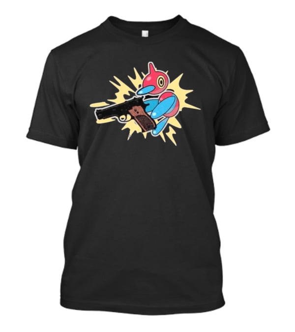 Porygon Z Holding Gun Pokemon Character Image T-Shirt