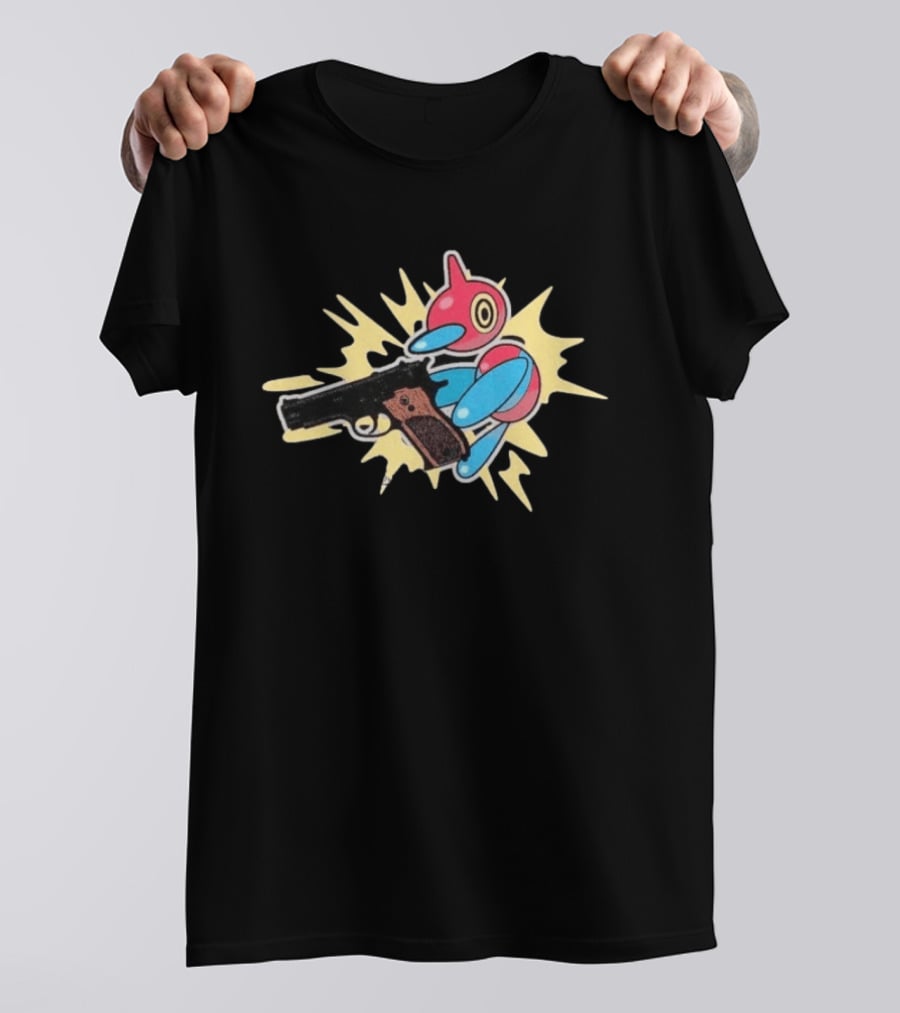 Porygon Z Holding Gun Pokemon Character Image T-Shirt