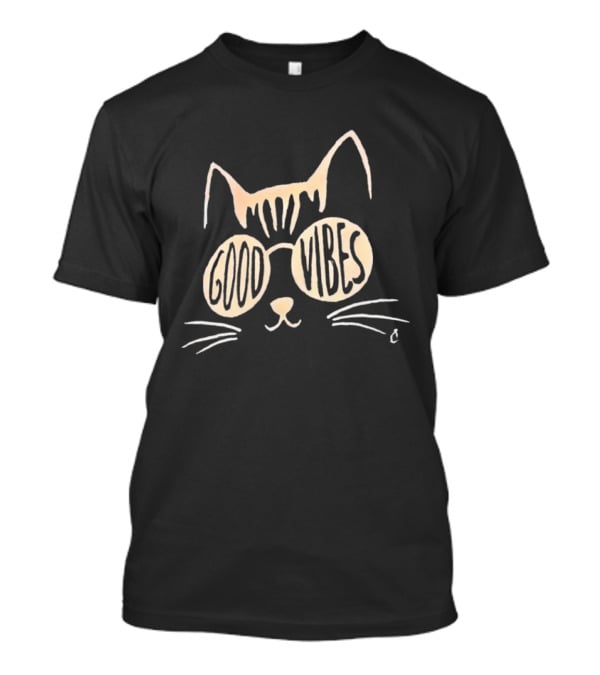 Good Vibes Cat Sunglasses Whimsical Feline T-Shirt