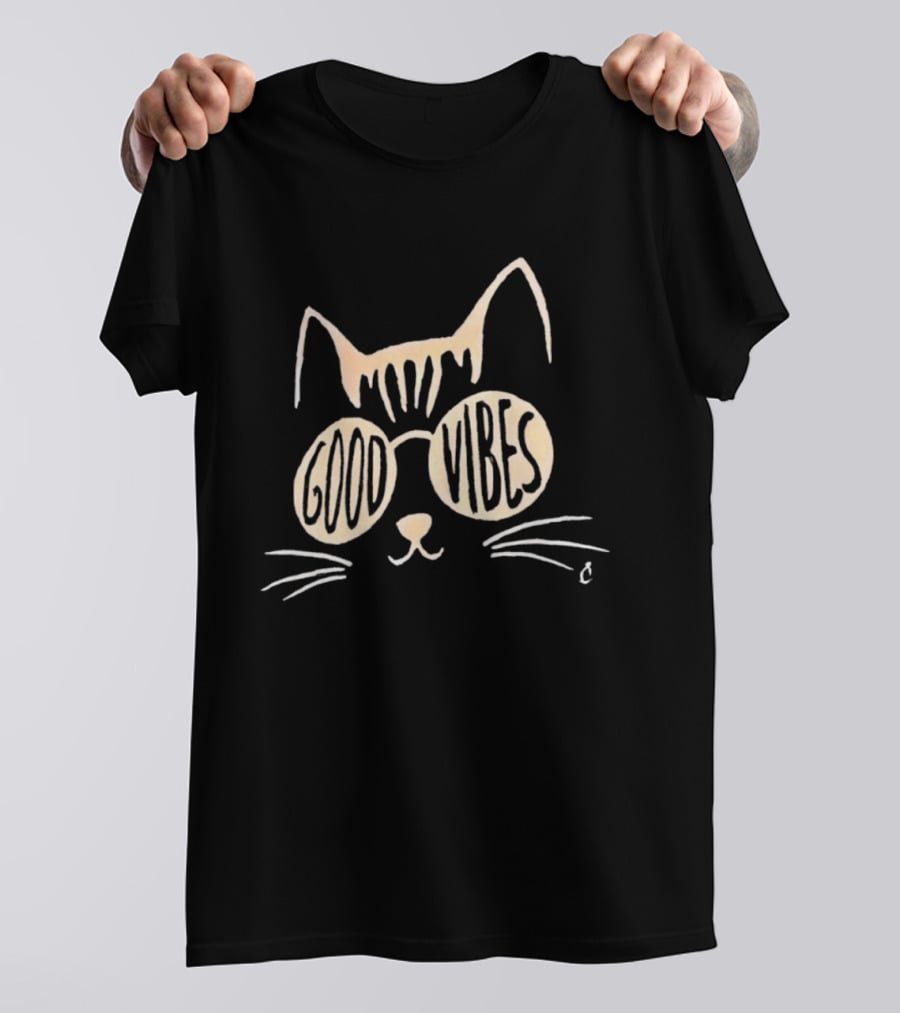 Good Vibes Cat Sunglasses Whimsical Feline T-Shirt