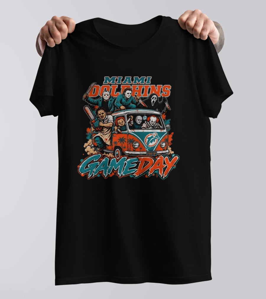 Miami Dolphins Gameday Halloween Horror Characters 2026 T-Shirt