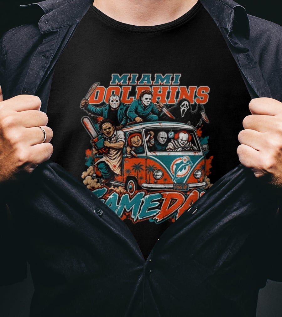 Miami Dolphins Gameday Halloween Horror Characters 2026 T-Shirt