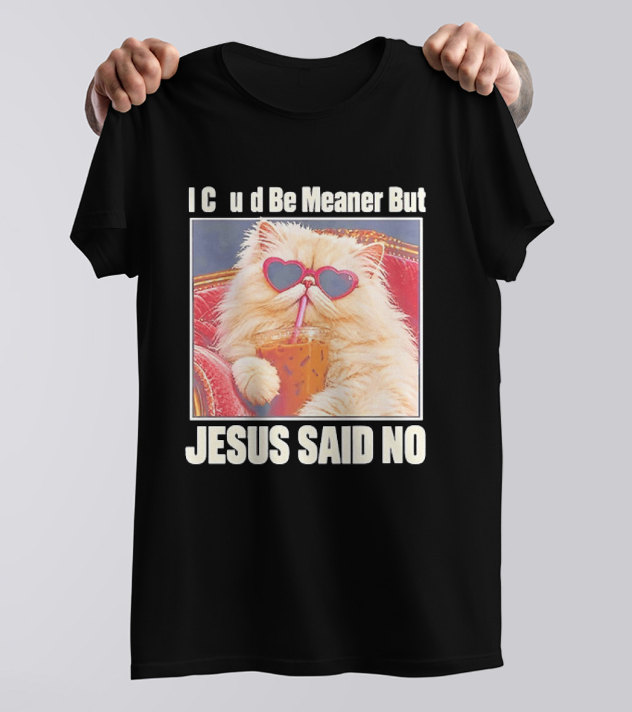I Could Be Meaner But Jesus Said No Cat Heart Sunglasses T-Shirt