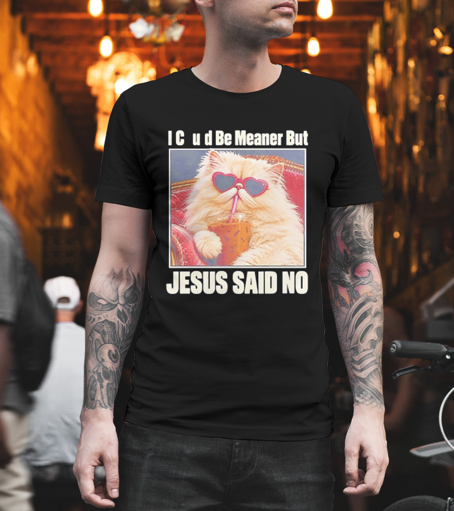 I Could Be Meaner But Jesus Said No Cat Heart Sunglasses T-Shirt