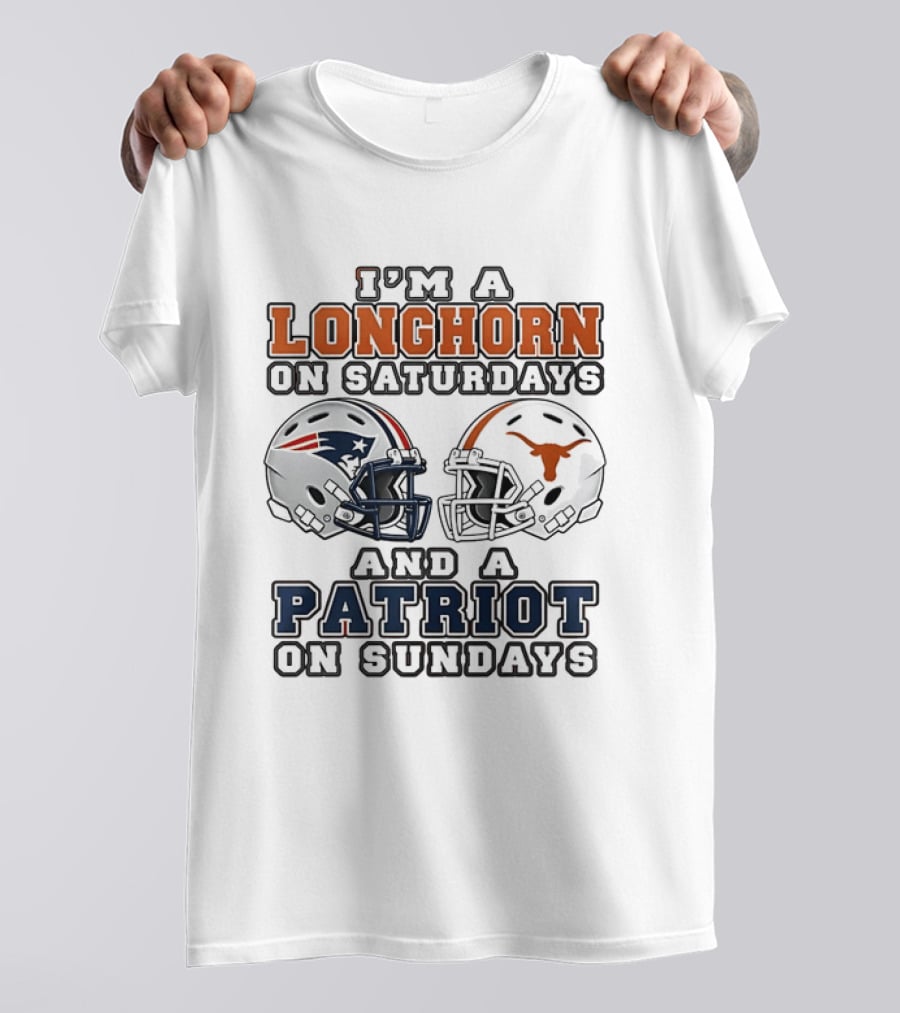 Texas Longhorns Saturdays New England Patriots Sundays Helmets 2026 T-Shirt