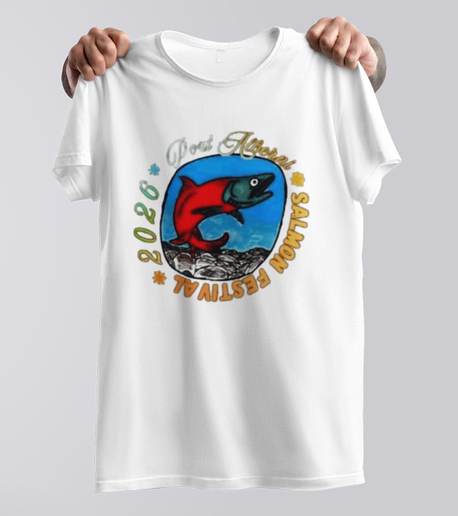 Port Alberni 2026 Salmon Festival Vibrant Red Fish Jumping T-Shirt