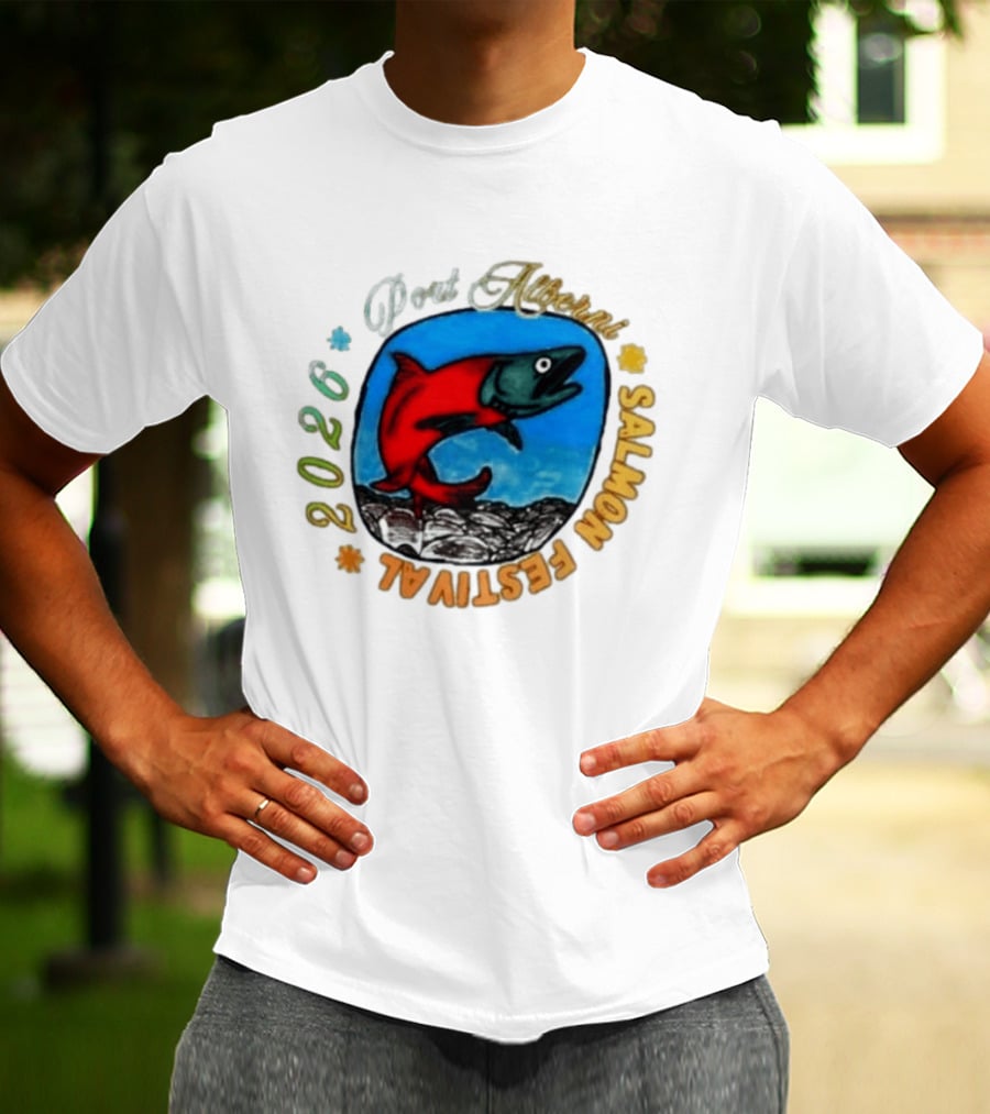 Port Alberni 2026 Salmon Festival Vibrant Red Fish Jumping T-Shirt