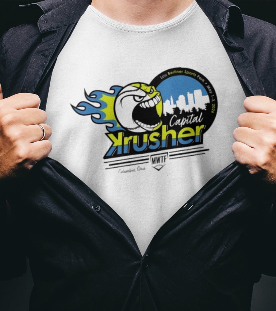 Berliner Sports Capital Krusher Softball 2014 Event Krusher Character With Flames T-Shirt