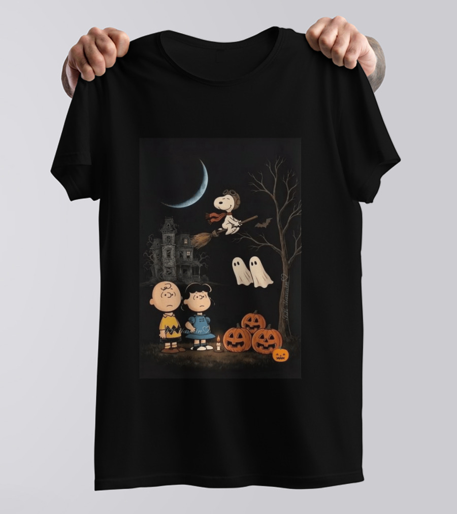 Charlie Brown Lucy And Snoopy Halloween Great Pumpkin Ghosts Haunted House T-Shirt