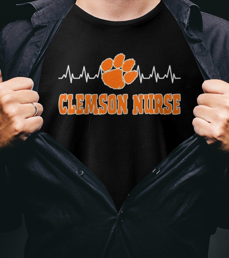 Clemson Nurse Heartbeat Paw Print Medical College Sports T-Shirt