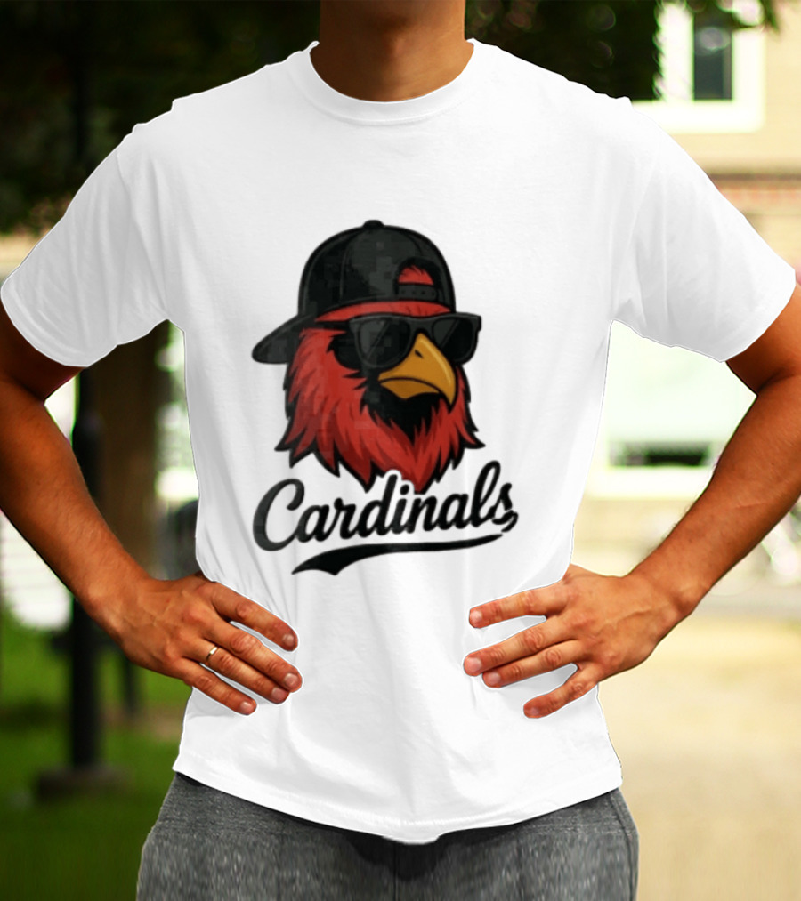 Cardinals Red Bird With Sunglasses And Cap T-Shirt