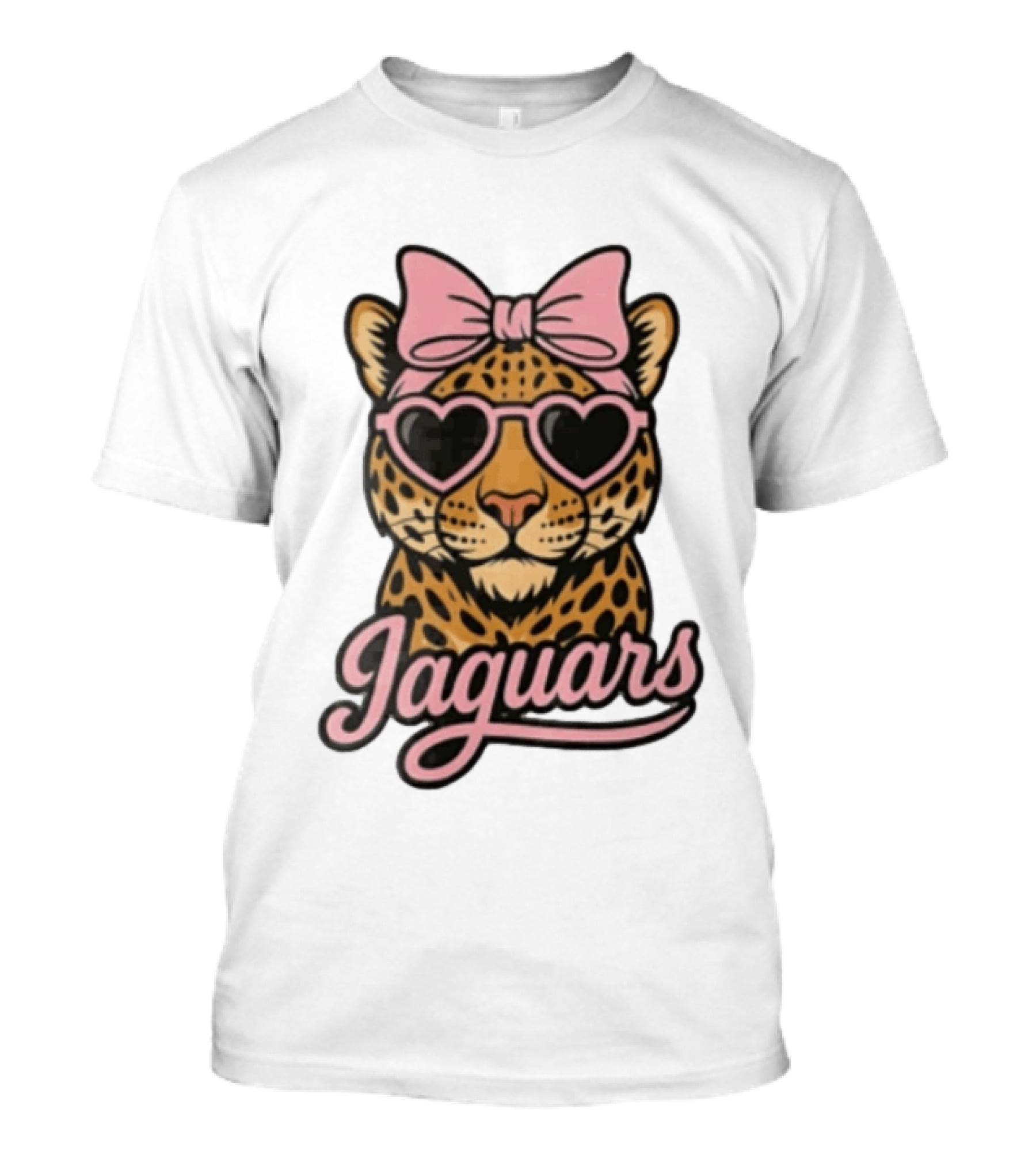Jacksonville Jaguars Leopard Pink Bow Heart Sunglasses T-Shirt