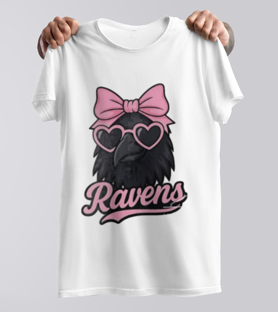 Ravens Raven Pink Bow Heart Sunglasses T-Shirt