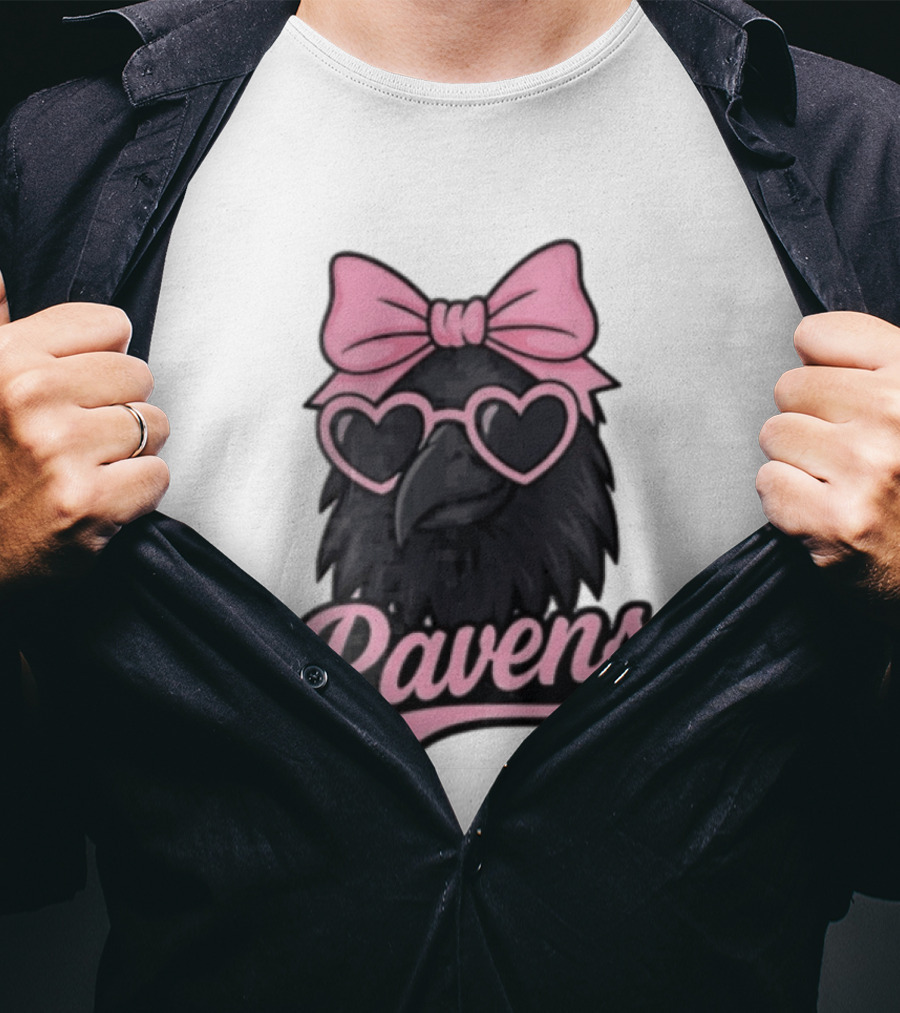 Ravens Raven Pink Bow Heart Sunglasses T-Shirt