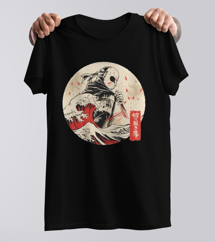 Jason Voorhees Samurai Katana Great Wave Horror Scene T-Shirt