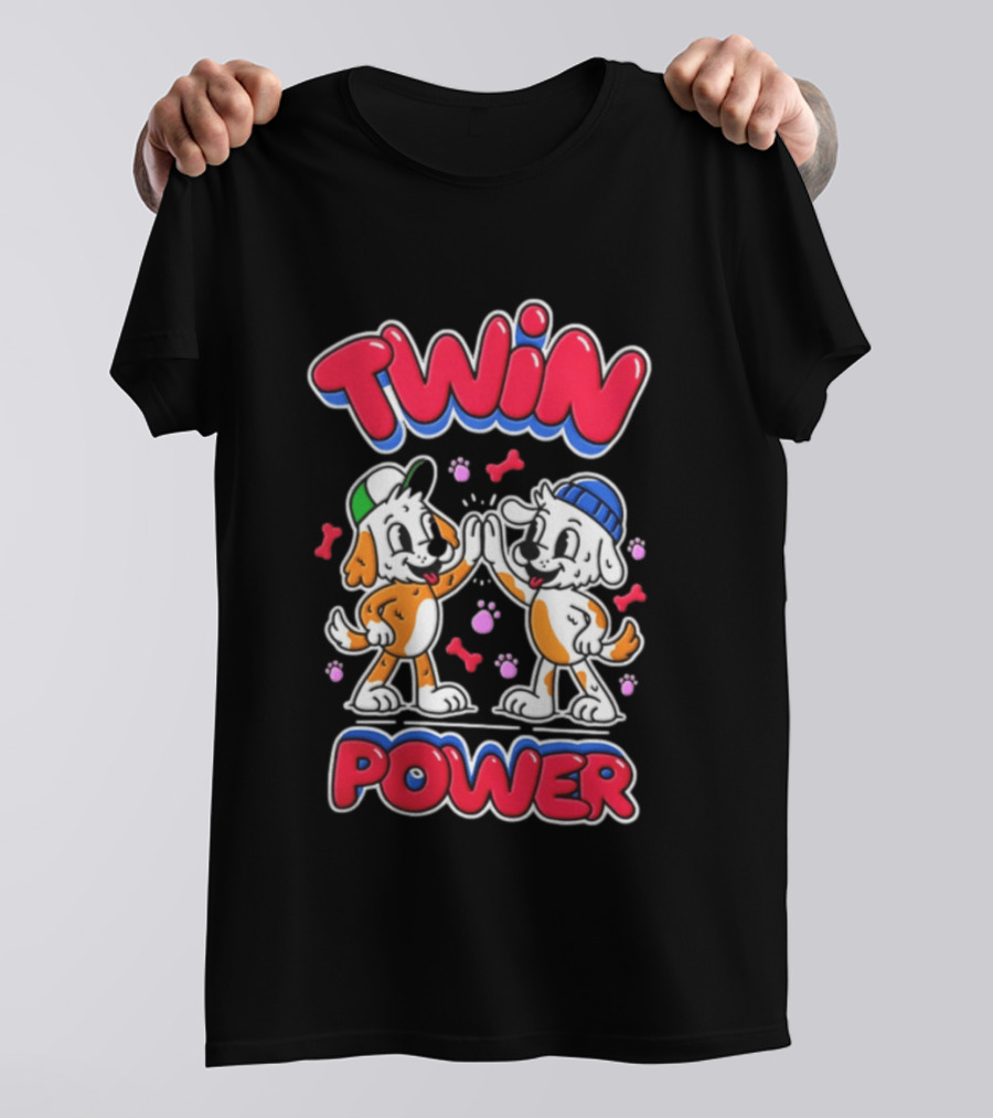 Twin Power Puppy High Five Playful Dogs T-Shirt