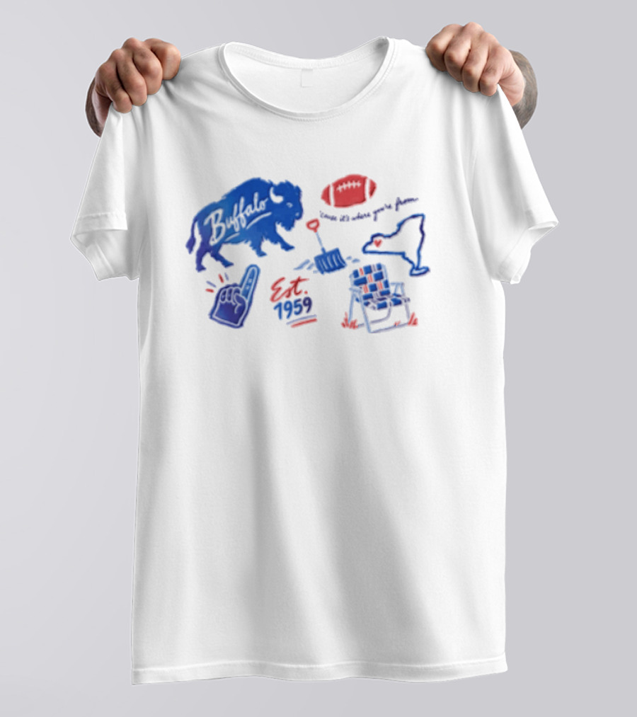 Buffalo Bills Established 1959 Football Shovel Map Chair Icons Where You Are From T-Shirt