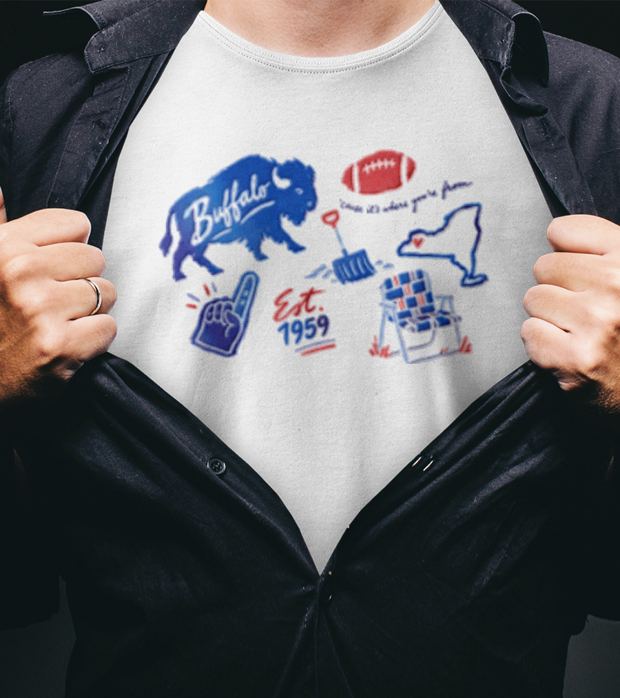 Buffalo Bills Established 1959 Football Shovel Map Chair Icons Where You Are From T-Shirt