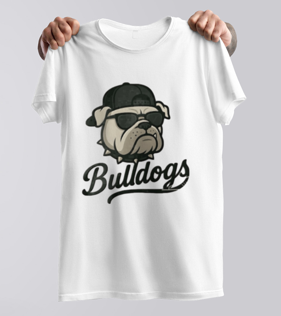 Bulldogs Mascot With Sunglasses Cap And Spiked Collar T-Shirt