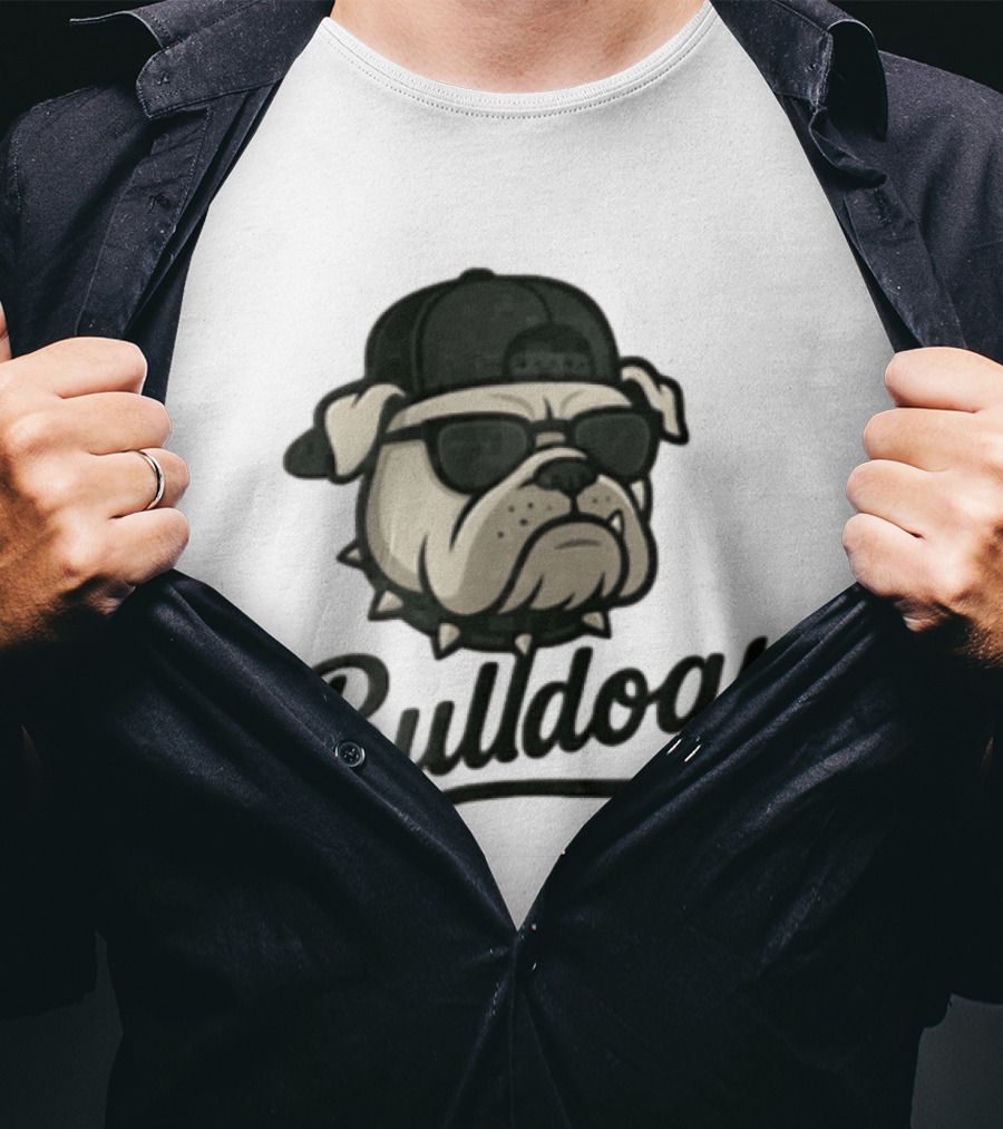 Bulldogs Mascot With Sunglasses Cap And Spiked Collar T-Shirt