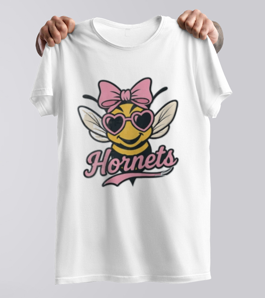 Hornets Bee Pink Bow Heart Sunglasses T-Shirt