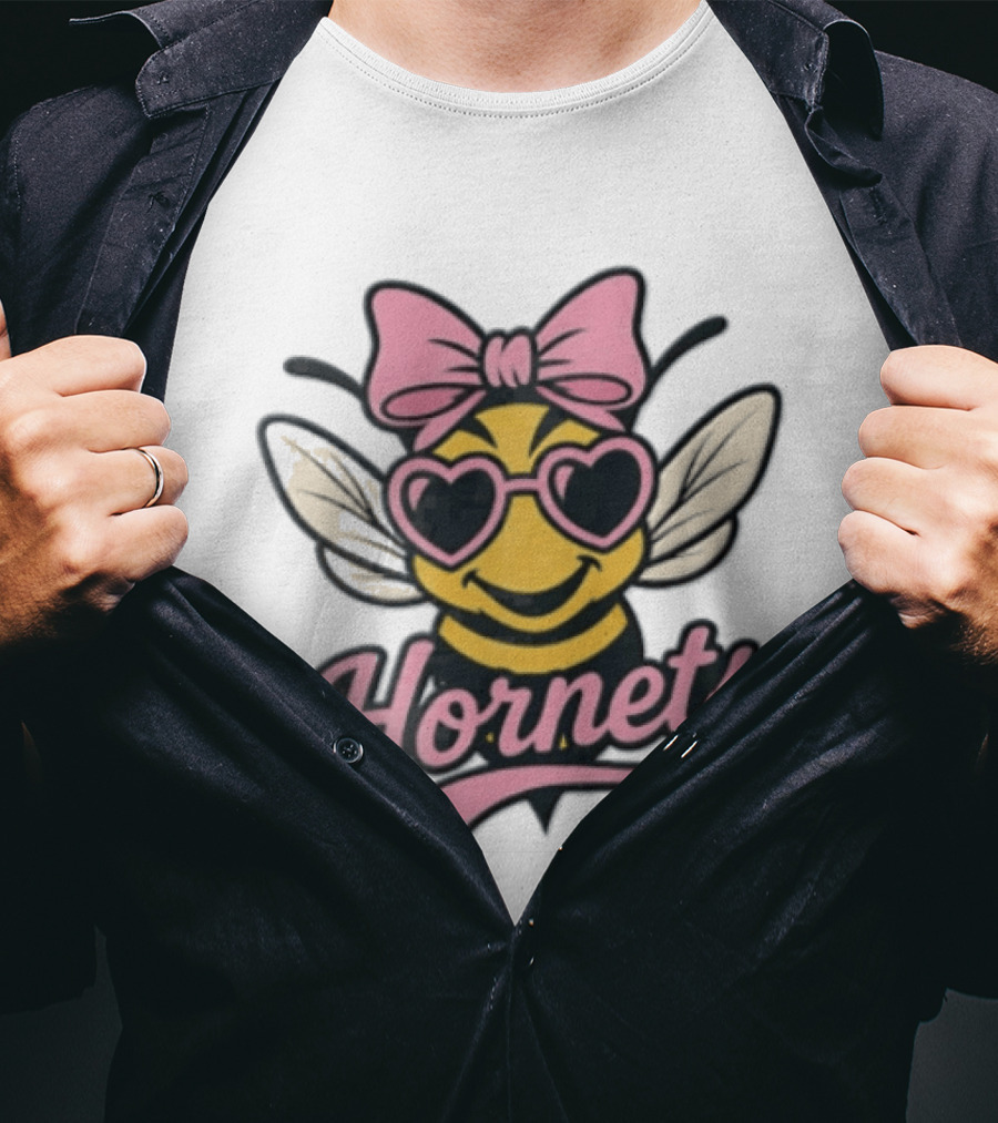 Hornets Bee Pink Bow Heart Sunglasses T-Shirt