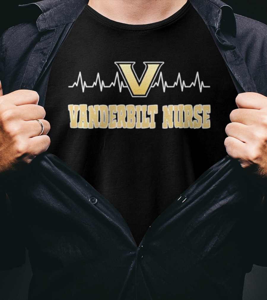 Vanderbilt Nurse Heartbeat Emblem With Gold V T-Shirt