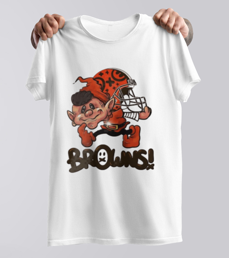 Cleveland Browns Elf Holding Football Helmet Browns T-Shirt