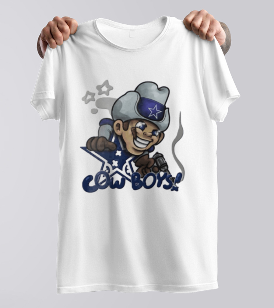 Dallas Cowboys Cartoon Cowboy Holding Revolver Cigar With Stars And Star Hat T-Shirt