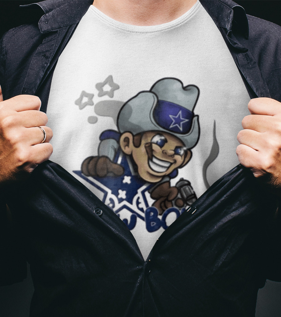 Dallas Cowboys Cartoon Cowboy Holding Revolver Cigar With Stars And Star Hat T-Shirt