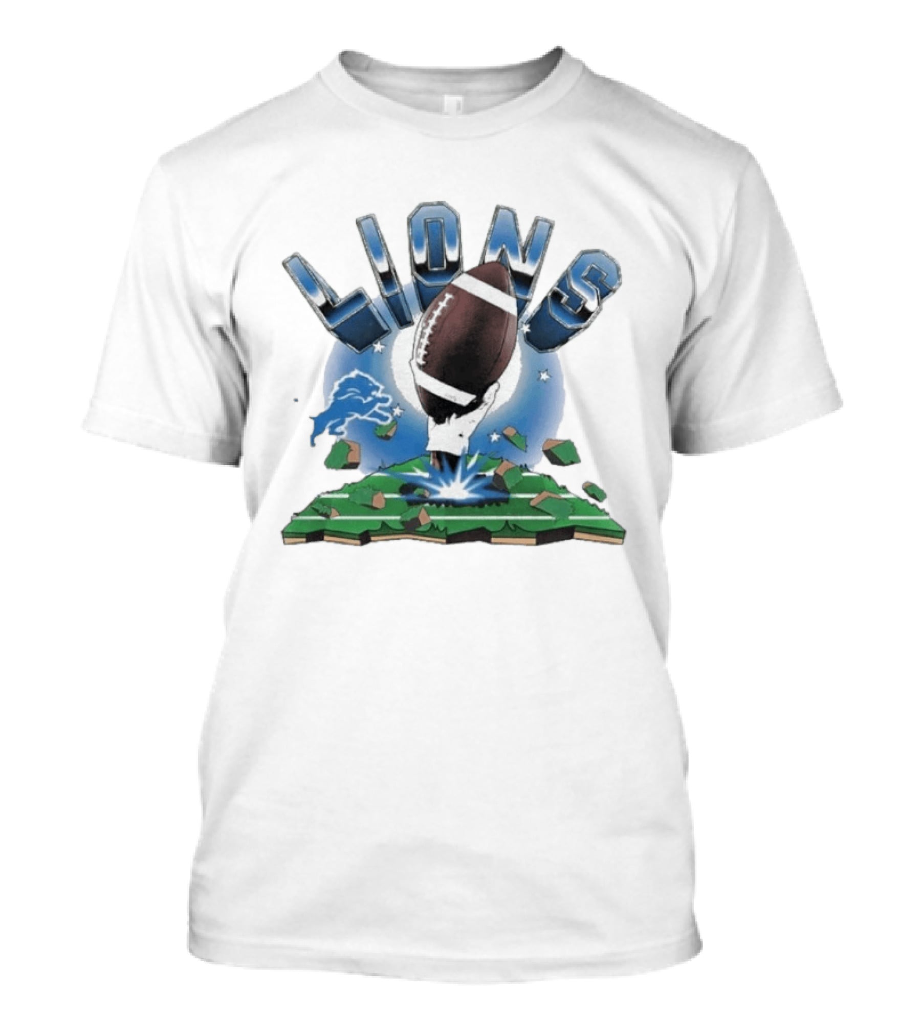 Lions Football Emblem With Exploding Earth T-Shirt