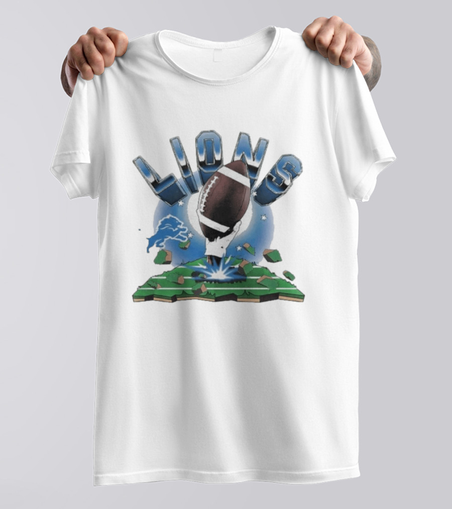 Lions Football Emblem With Exploding Earth T-Shirt