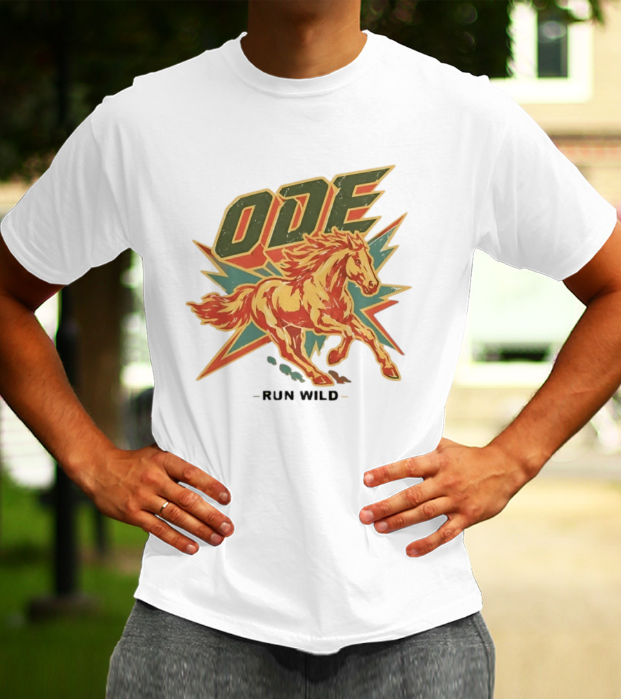 Ode Run Wild Distressed Horse Lightning Bolt Vintage Equine T-Shirt