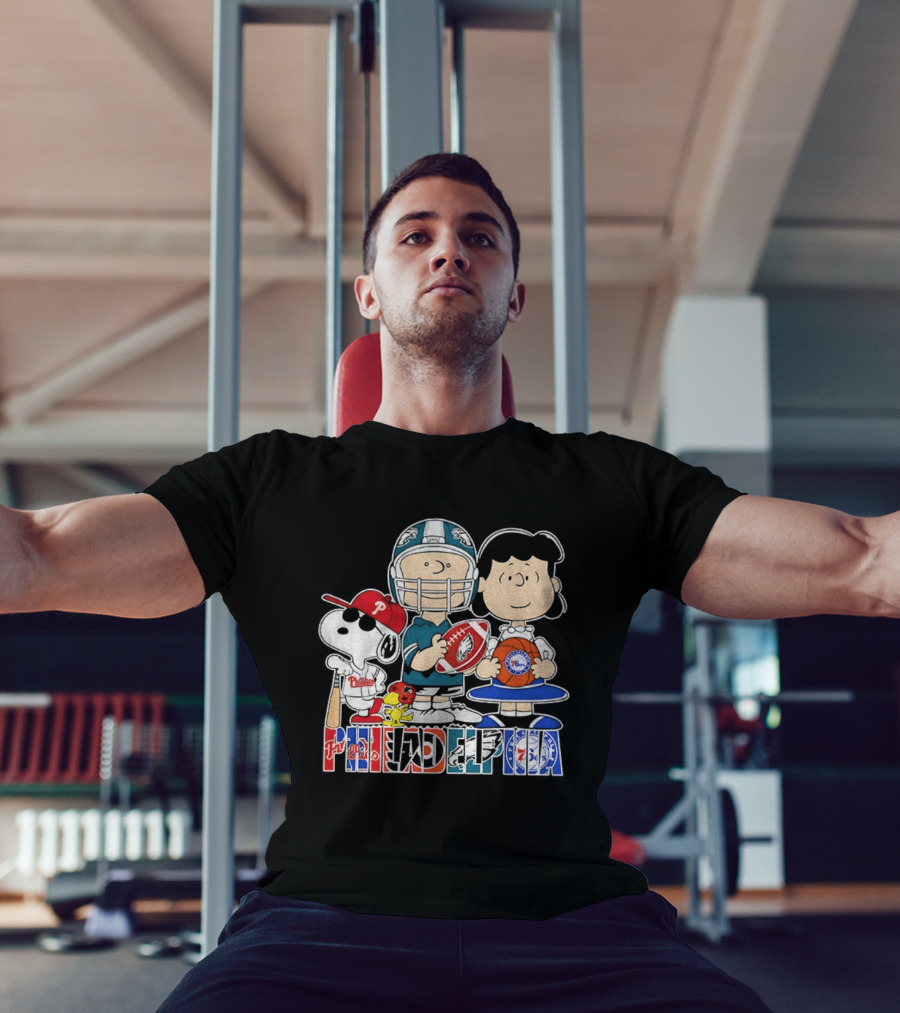 Peanuts Philadelphia Phillies Eagles 76ers Sports Characters T-Shirt