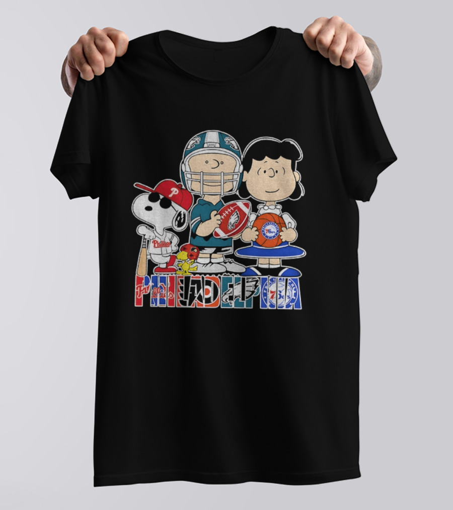 Peanuts Philadelphia Phillies Eagles 76ers Sports Characters T-Shirt