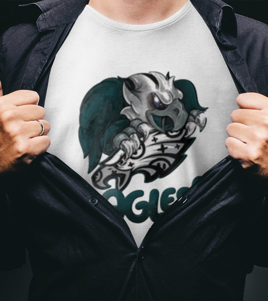 Philadelphia Eagles Aggressive Cartoon Eagle With Shield T-Shirt