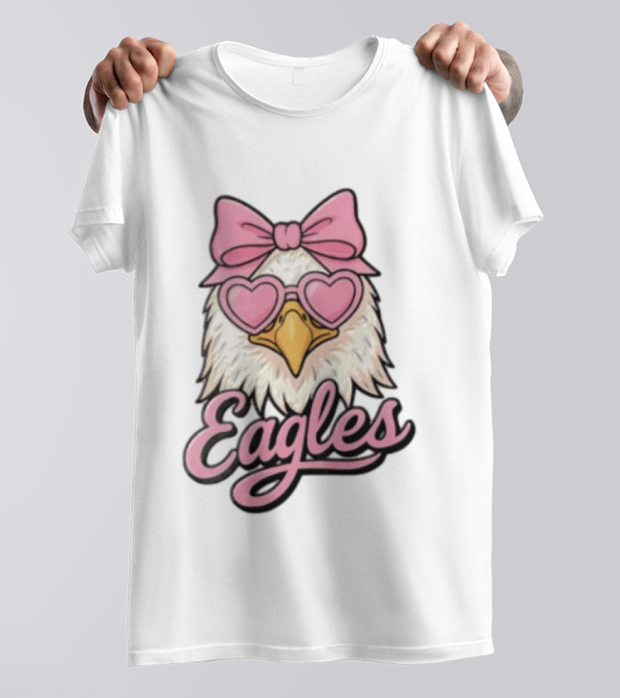 Philadelphia Eagles Cute Eagle Pink Bow Heart Sunglasses T-Shirt