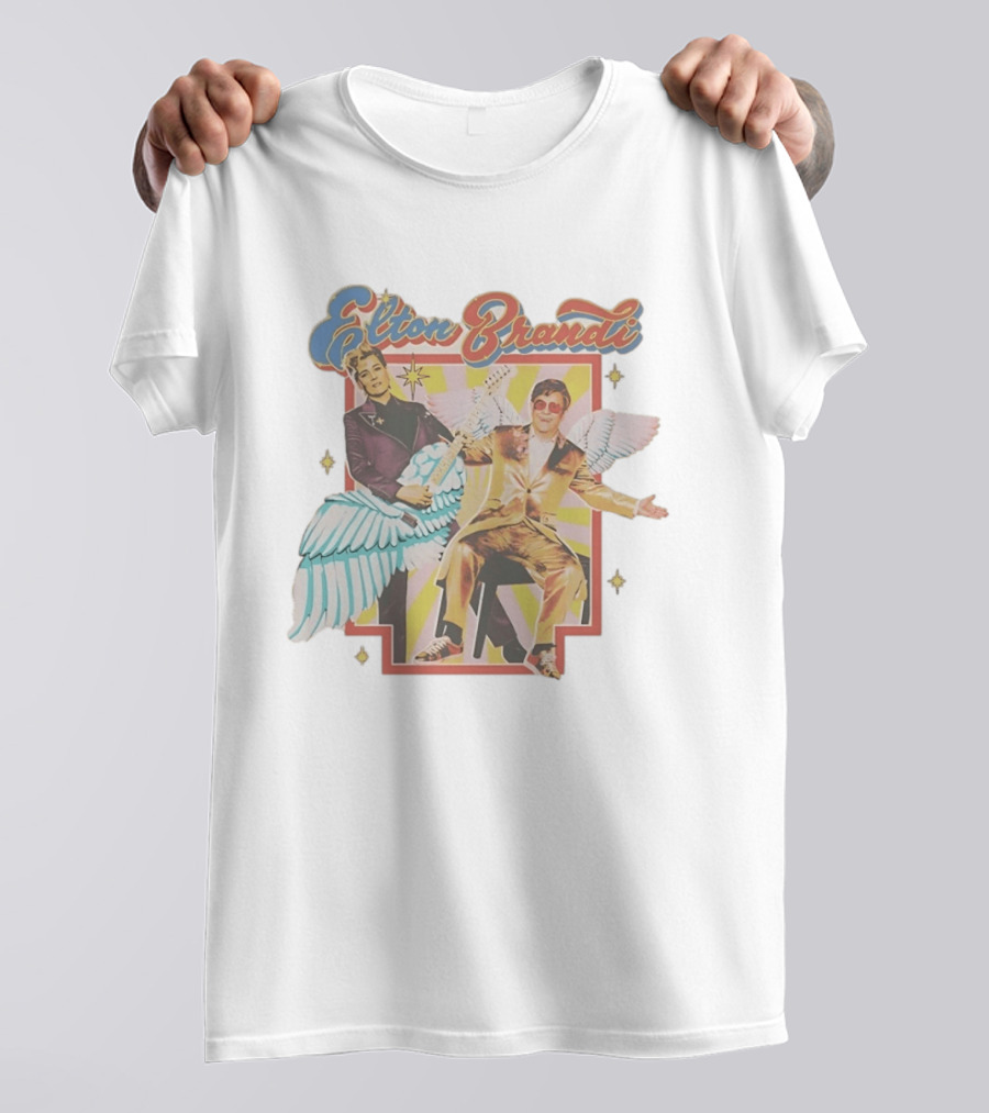 Elton John Brandi Carlile Winged Duo With Golden Outfit And Guitar T-Shirt