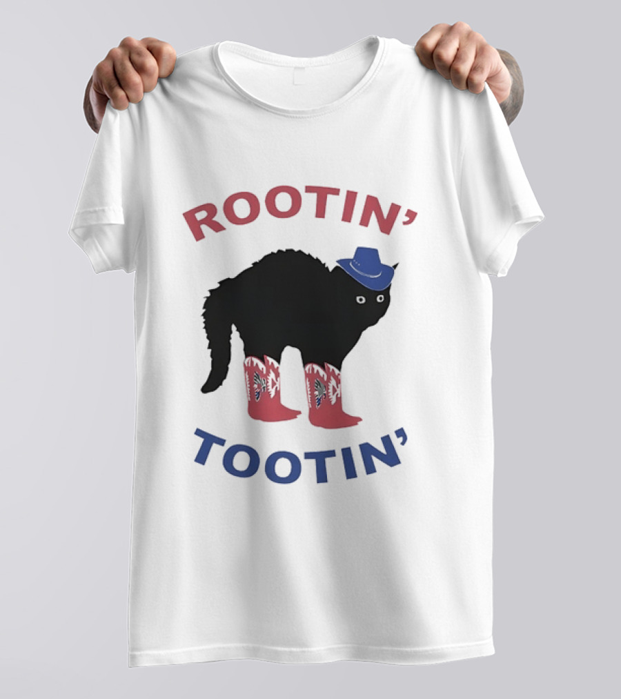 Rootin' Tootin' Cowboy Cat With Blue Hat And Red Boots T-Shirt