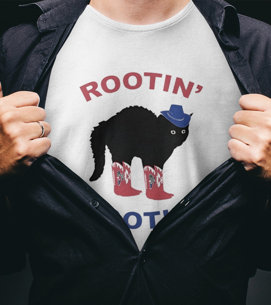 Rootin' Tootin' Cowboy Cat With Blue Hat And Red Boots T-Shirt