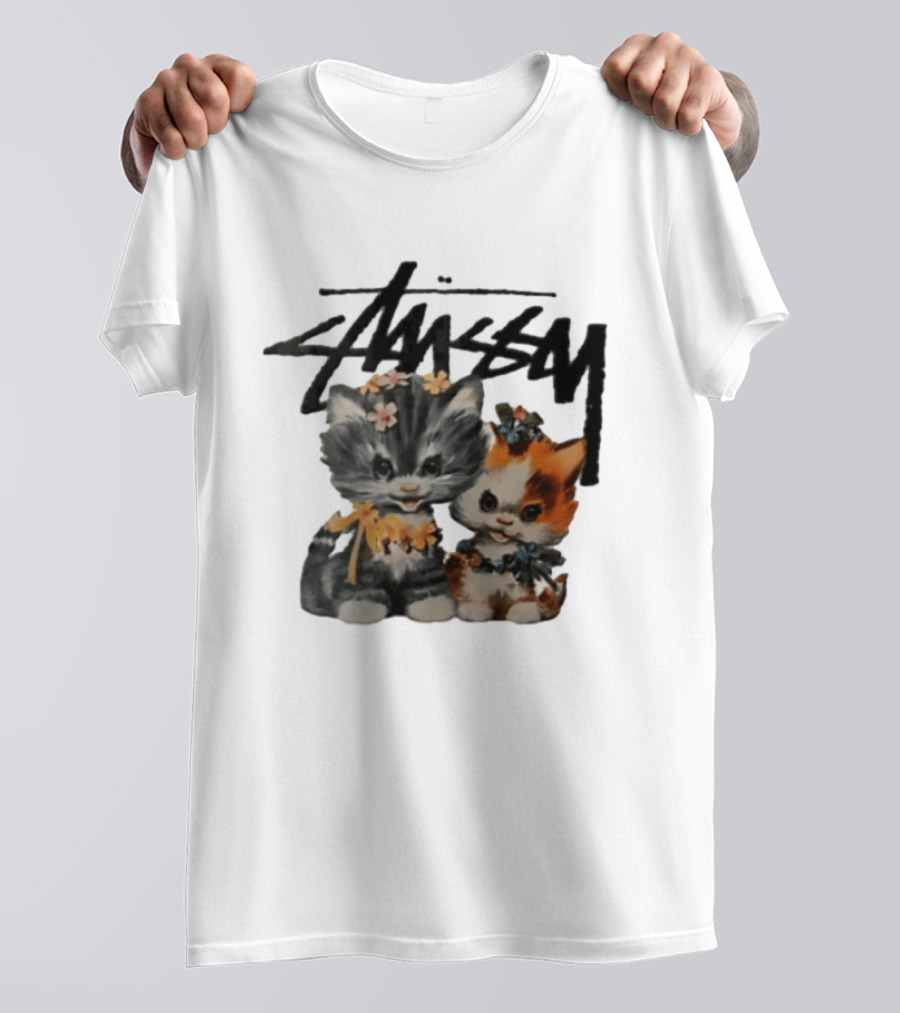 Stussy Two Kittens Flower Garlands T-Shirt