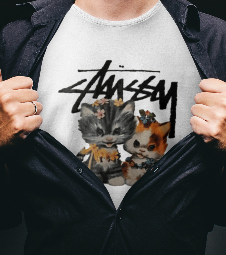 Stussy Two Kittens Flower Garlands T-Shirt