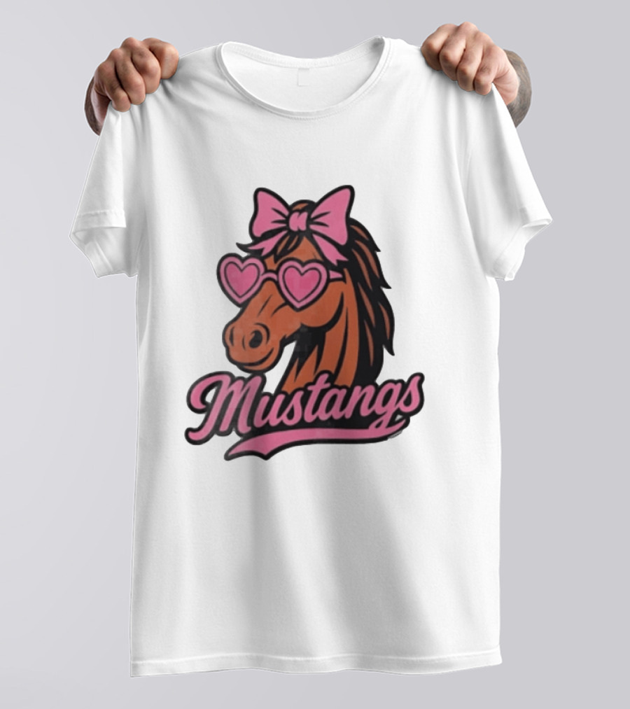 Mustangs Horse Pink Bow Heart Sunglasses T-Shirt