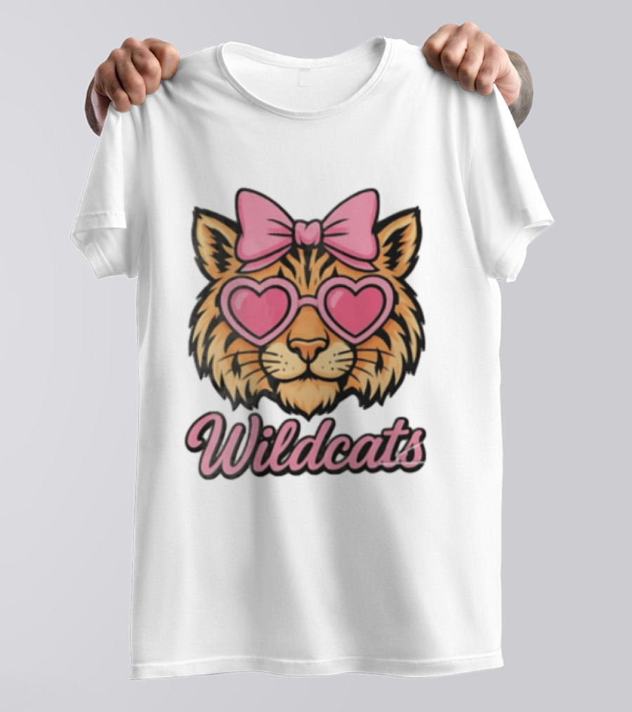 Wildcats Tiger Face Pink Bow Heart Glasses T-Shirt