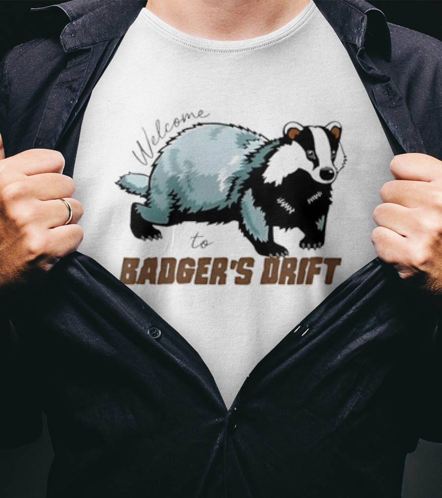 Welcome To Badger's Drift Cartoon Badger Walking Black And White Fur T-Shirt