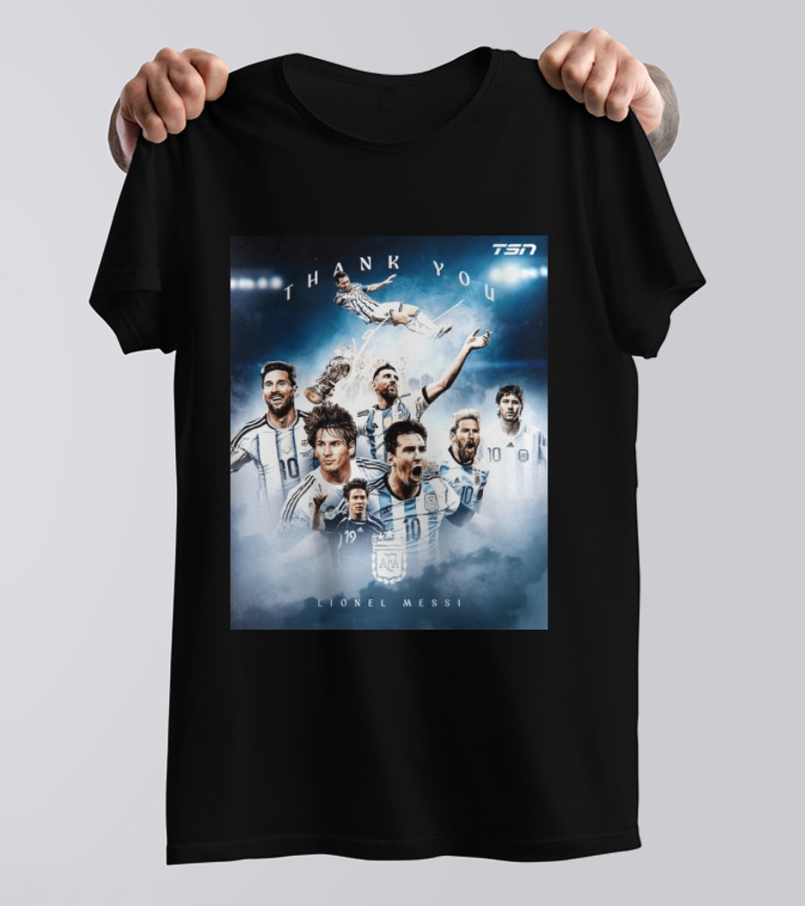 Thank You Lionel Messi TSN Argentina Soccer Legend With Trophy And Team Moments T-Shirt